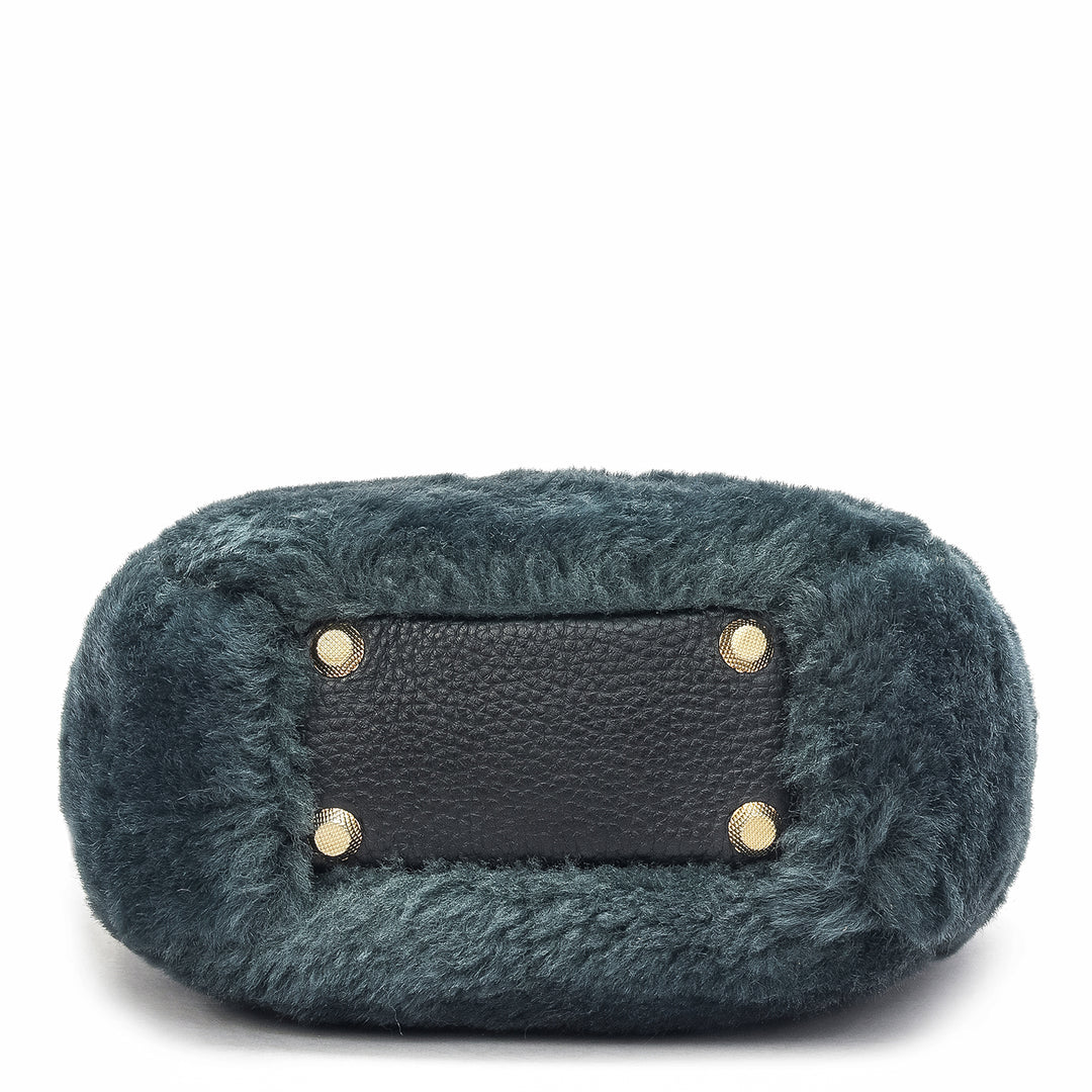 Small Fur Leather Satchel - Green