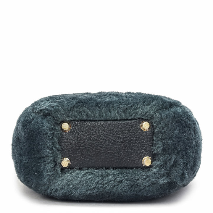 Small Fur Leather Satchel - Green