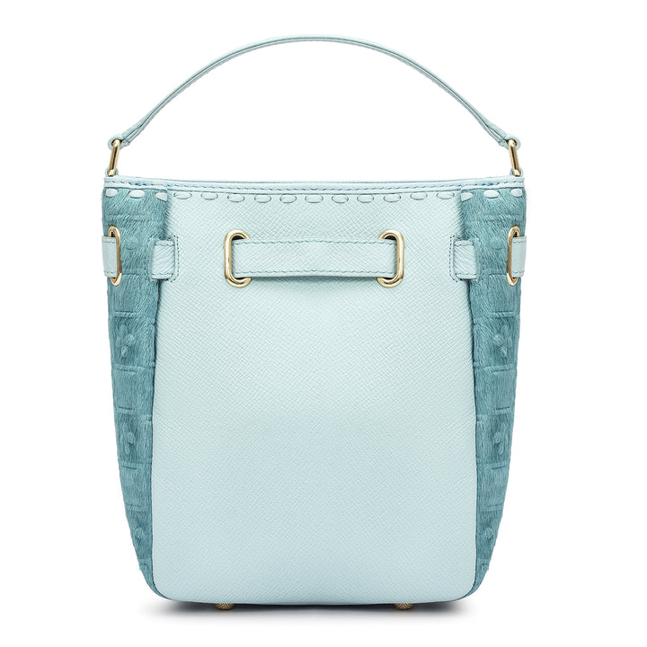 Small Fur Franzy Leather Satchel - Ice Blue