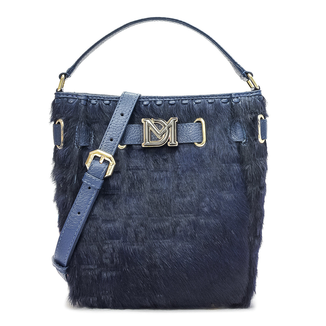 Small Fur Wax Leather Satchel - Ink Blue