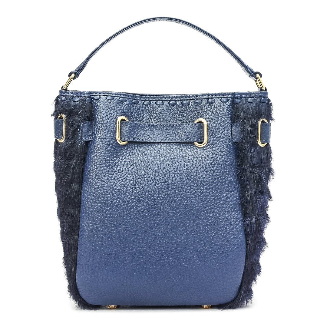 Small Fur Wax Leather Satchel - Ink Blue