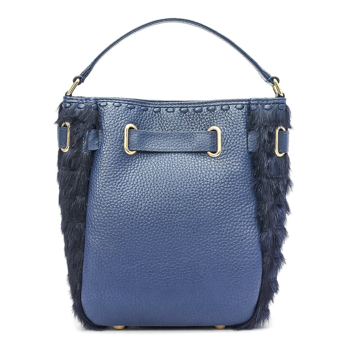 Small Fur Wax Leather Satchel - Ink Blue