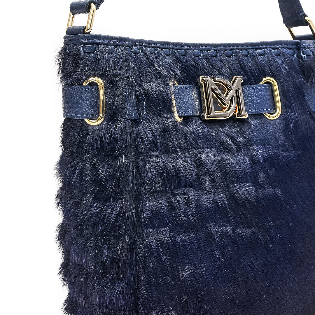Small Fur Wax Leather Satchel - Ink Blue