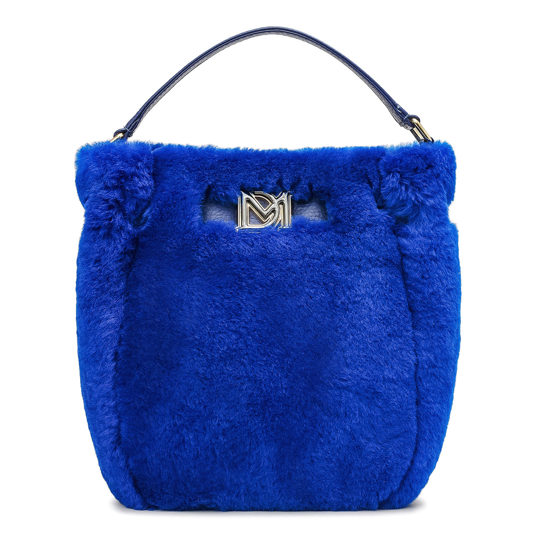 Small Fur Leather Satchel - Ink Blue