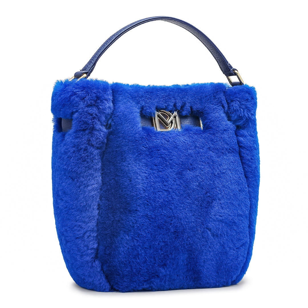 Small Fur Leather Satchel - Ink Blue