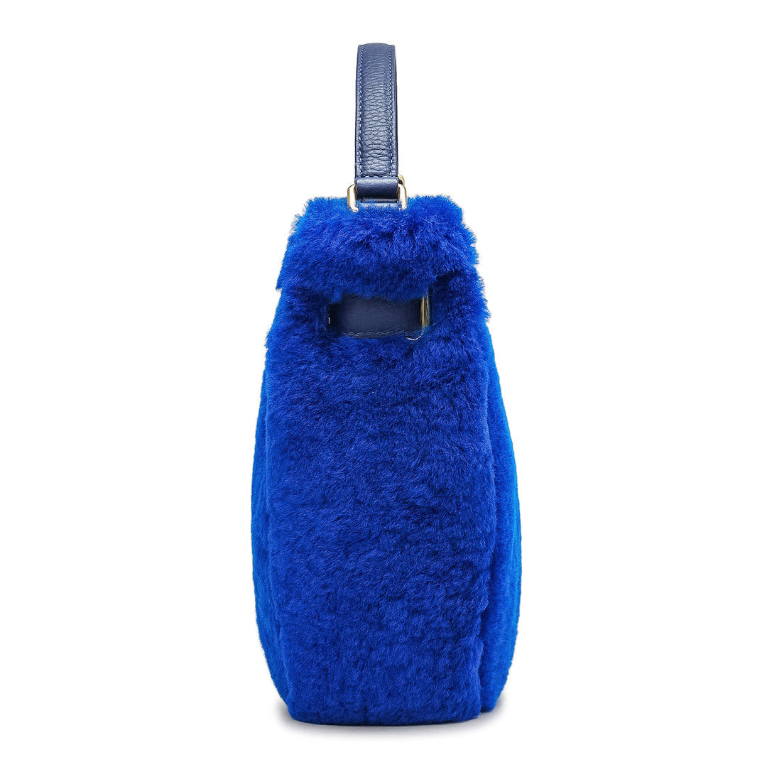 Small Fur Leather Satchel - Ink Blue