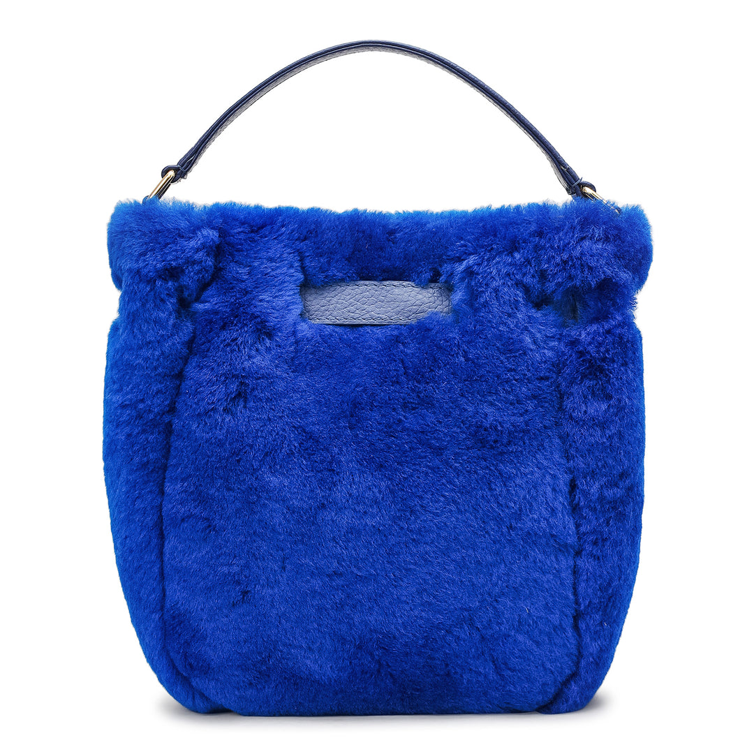 Small Fur Leather Satchel - Ink Blue