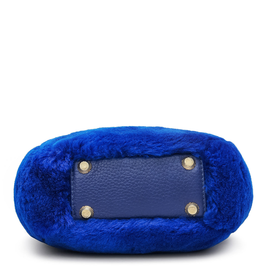 Small Fur Leather Satchel - Ink Blue