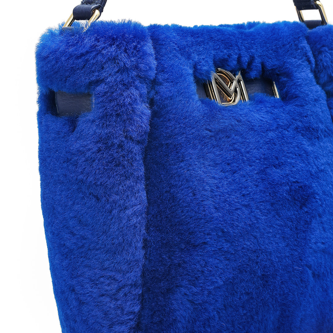 Small Fur Leather Satchel - Ink Blue