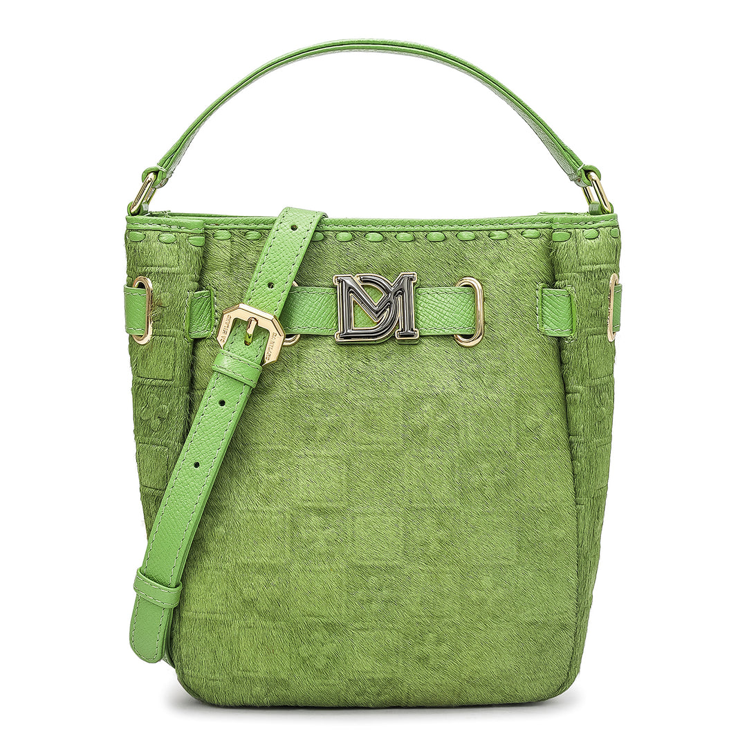 Small Fur Franzy Leather Satchel - Kiwi