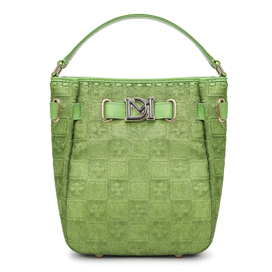 Small Fur Franzy Leather Satchel - Kiwi