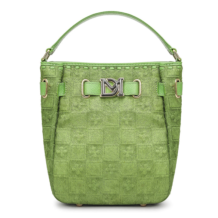 Small Fur Franzy Leather Satchel - Kiwi