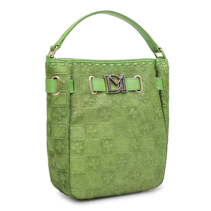 Small Fur Franzy Leather Satchel - Kiwi