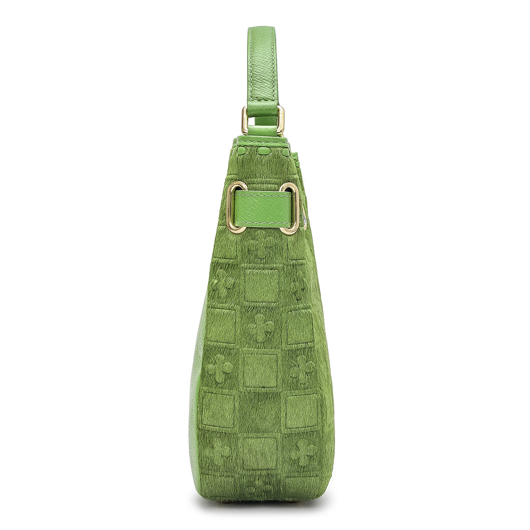 Small Fur Franzy Leather Satchel - Kiwi