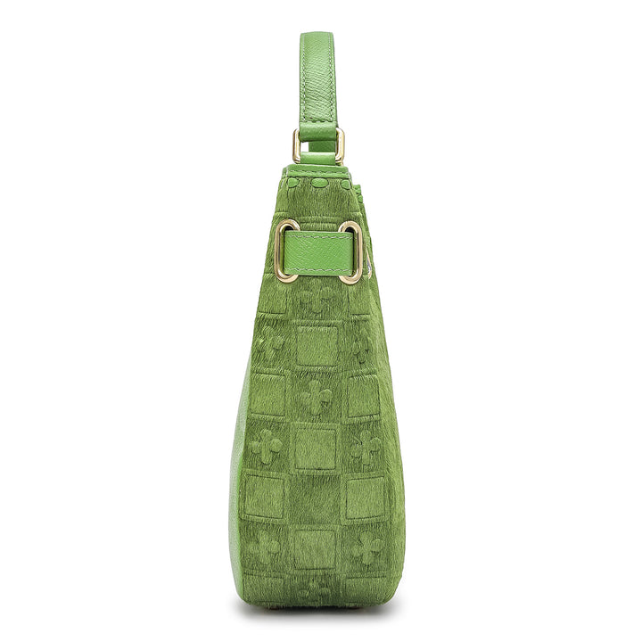 Small Fur Franzy Leather Satchel - Kiwi