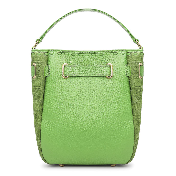 Small Fur Franzy Leather Satchel - Kiwi