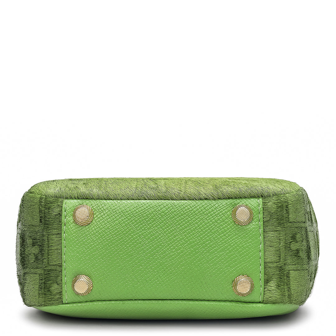 Small Fur Franzy Leather Satchel - Kiwi