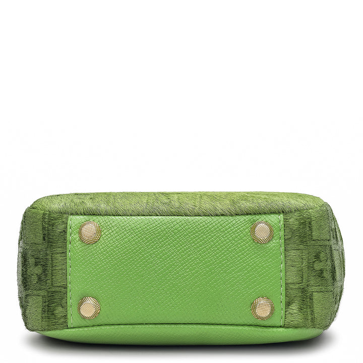 Small Fur Franzy Leather Satchel - Kiwi