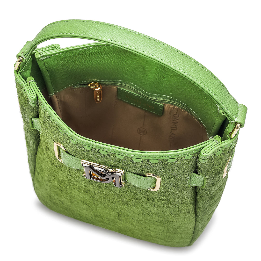 Small Fur Franzy Leather Satchel - Kiwi