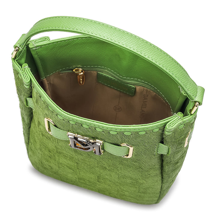 Small Fur Franzy Leather Satchel - Kiwi