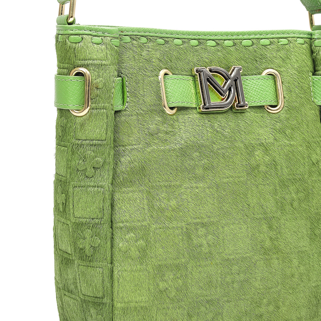 Small Fur Franzy Leather Satchel - Kiwi