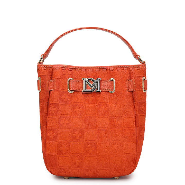 Small Fur Franzy Leather Satchel - Pumpkin