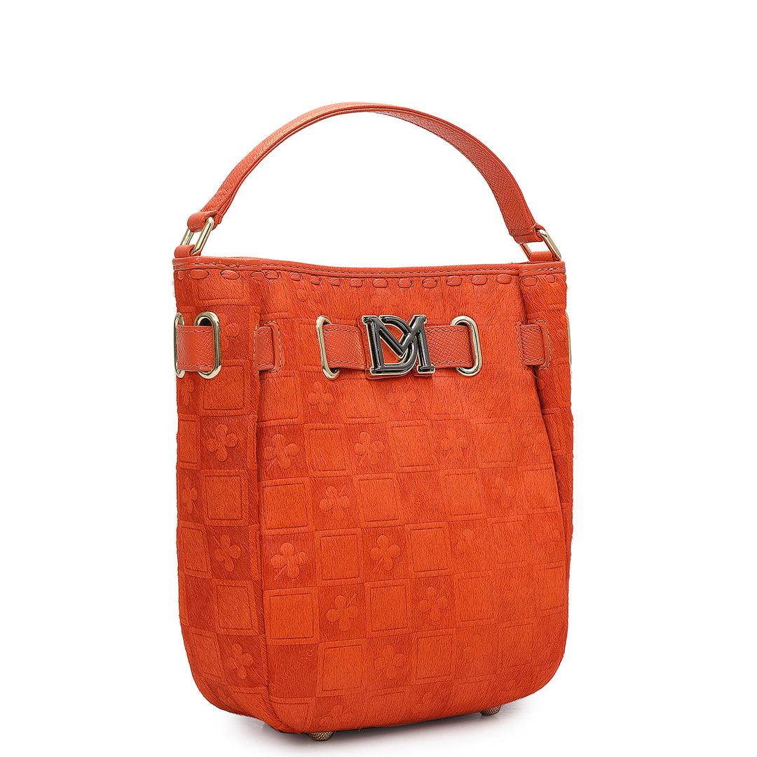 Small Fur Franzy Leather Satchel - Pumpkin