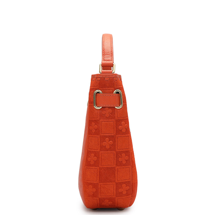 Small Fur Franzy Leather Satchel - Pumpkin