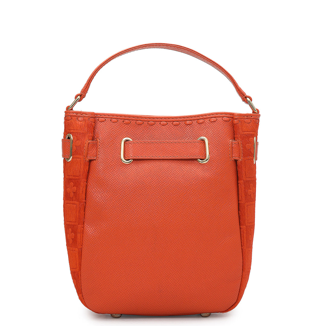 Small Fur Franzy Leather Satchel - Pumpkin