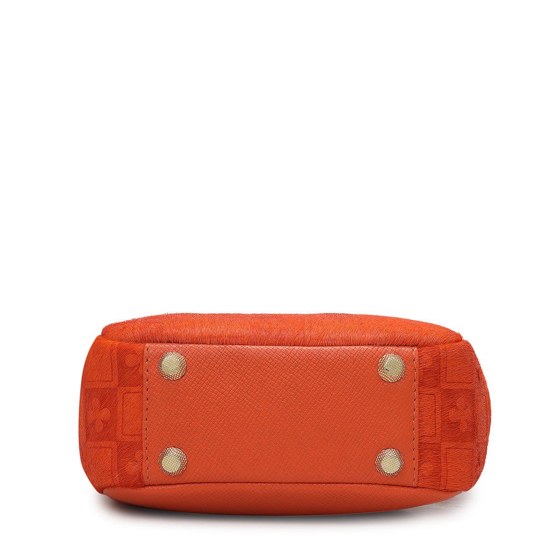 Small Fur Franzy Leather Satchel - Pumpkin