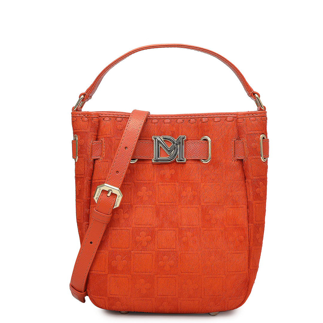 Small Fur Franzy Leather Satchel - Pumpkin