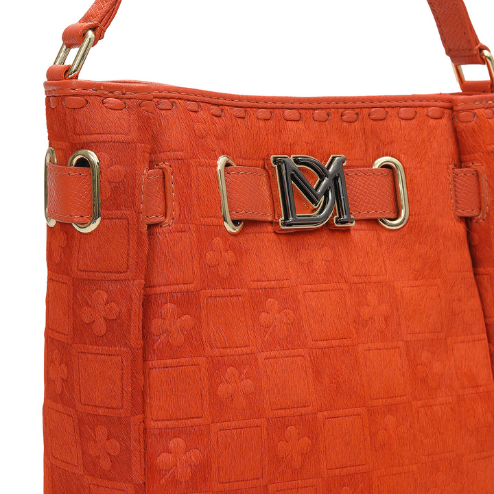 Small Fur Franzy Leather Satchel - Pumpkin