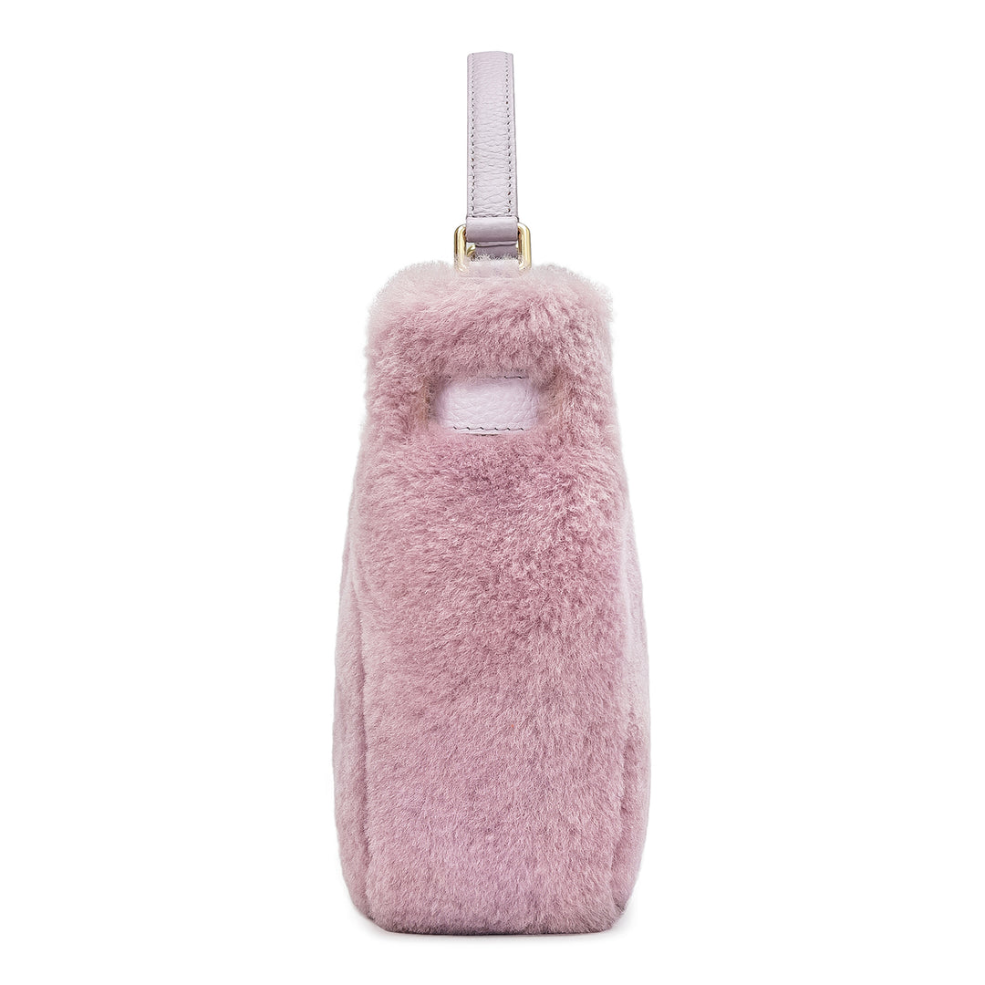 Small Fur Leather Satchel - Purple