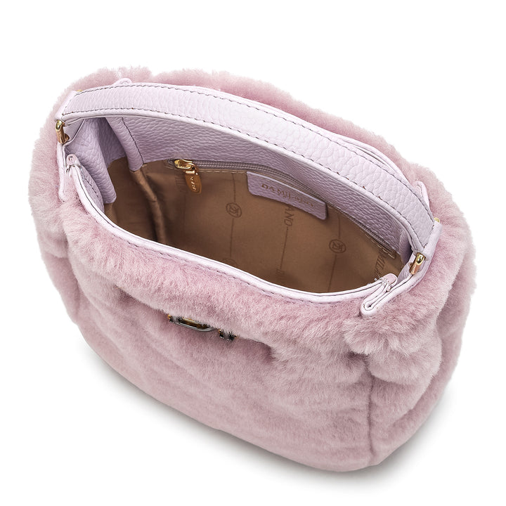 Small Fur Leather Satchel - Purple