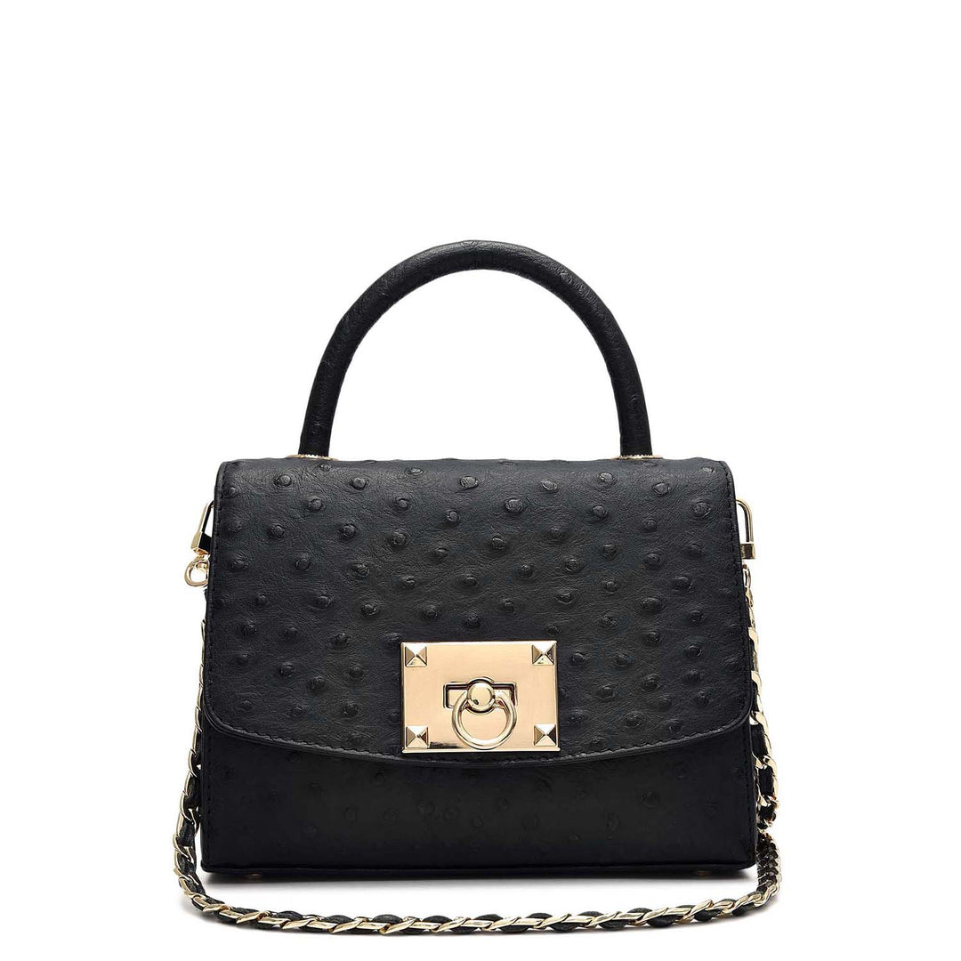 Small Ostrich Leather Satchel - Black