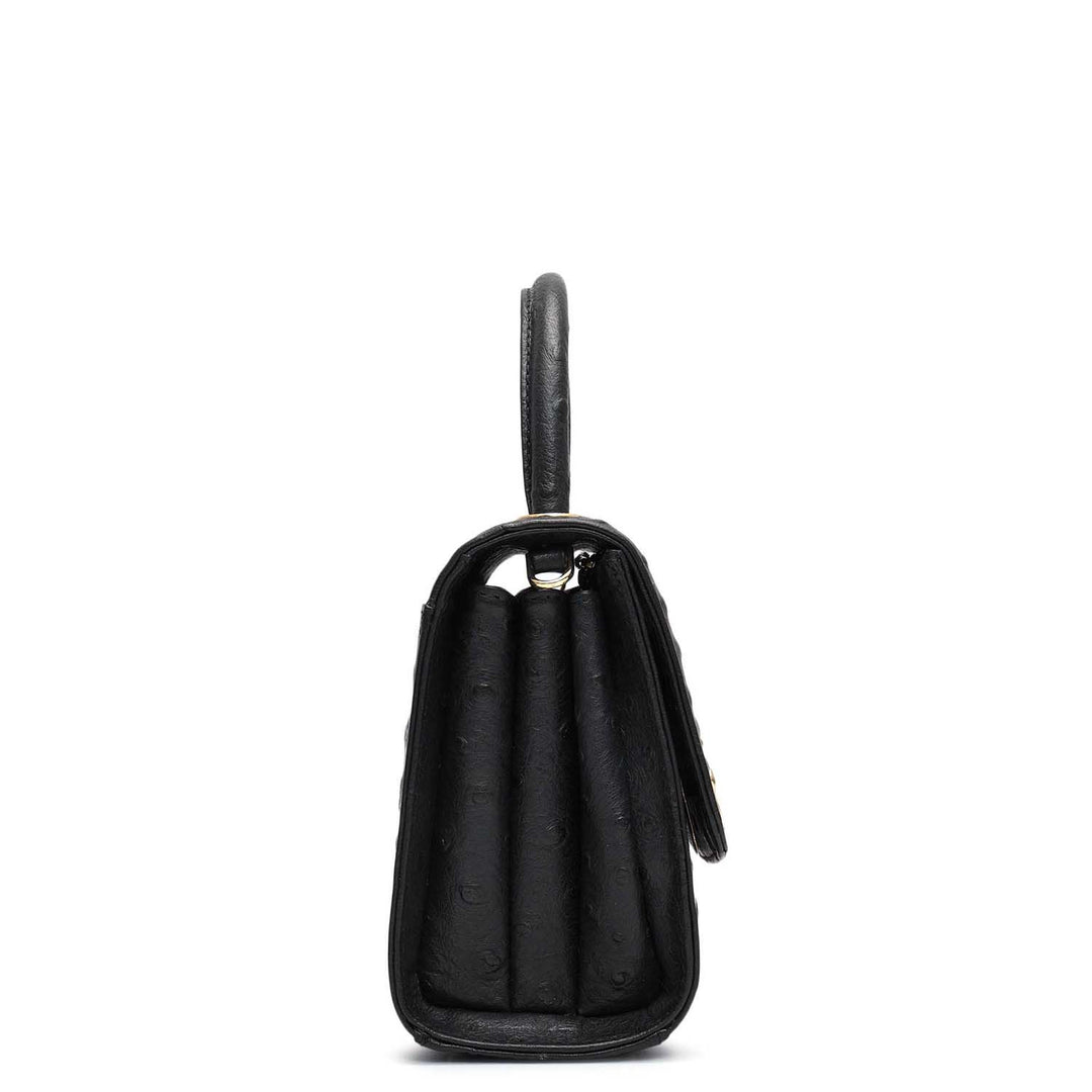 Small Ostrich Leather Satchel - Black