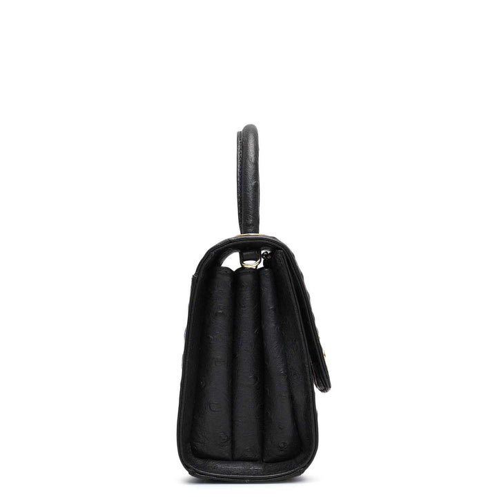 Small Ostrich Leather Satchel - Black