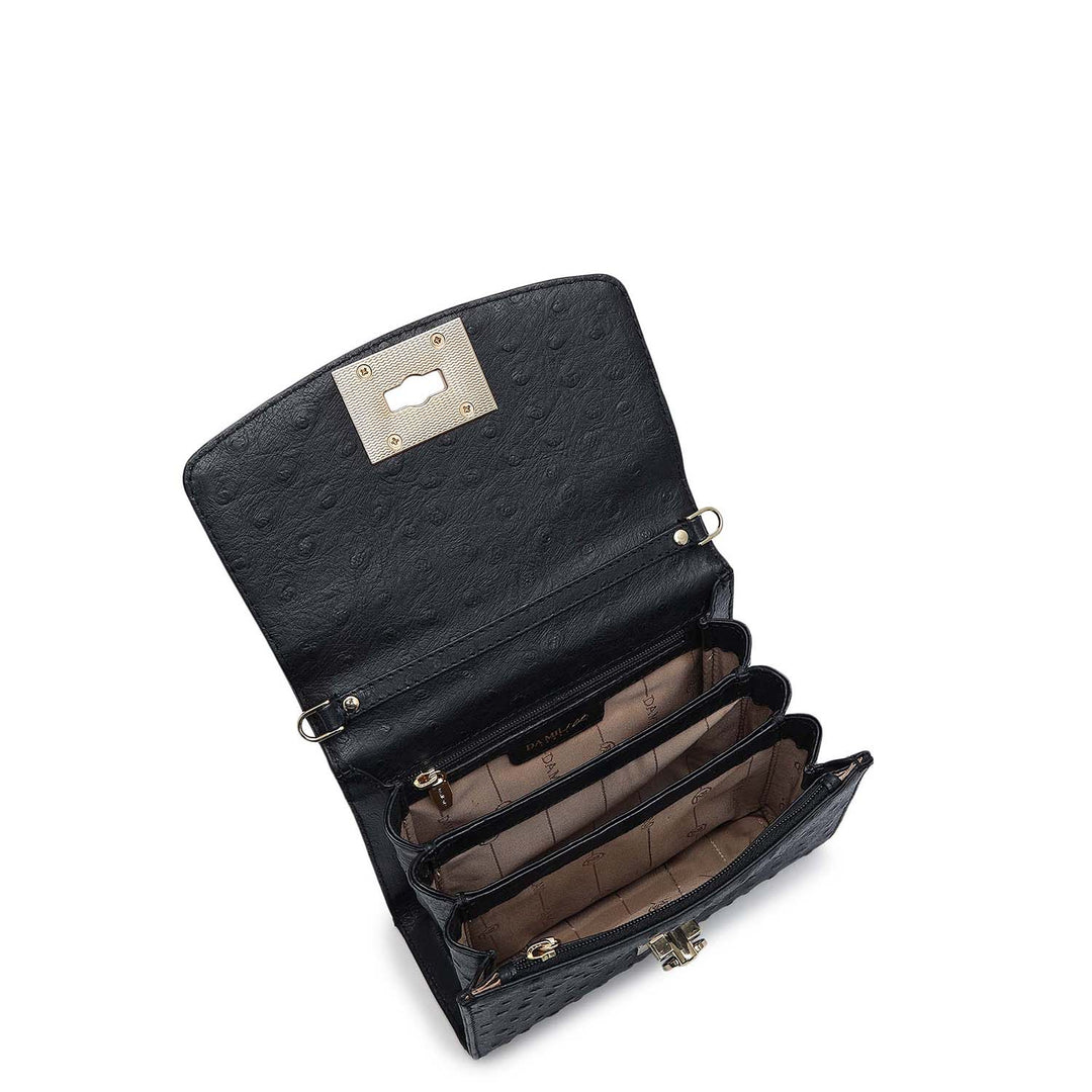 Small Ostrich Leather Satchel - Black