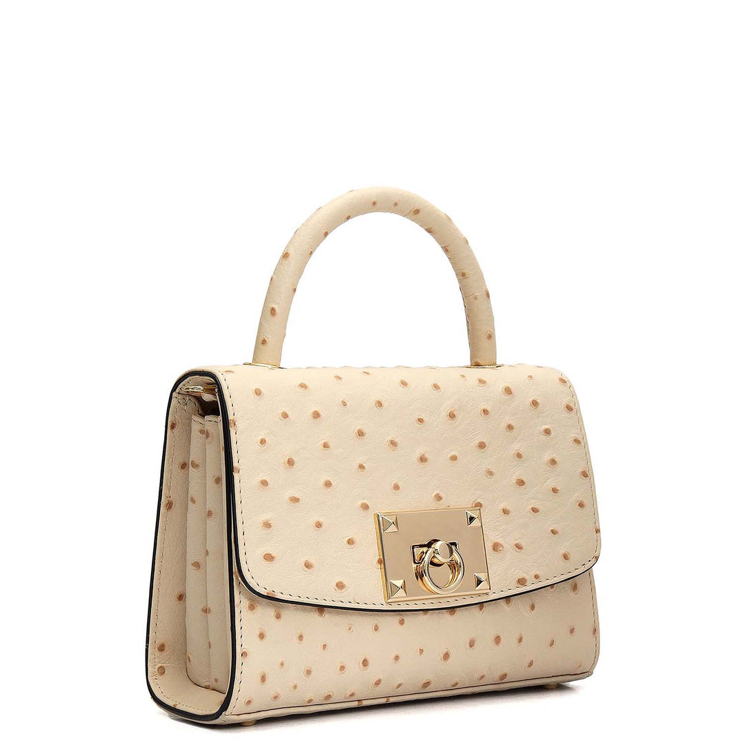 Small Ostrich Leather Satchel - Vanilla