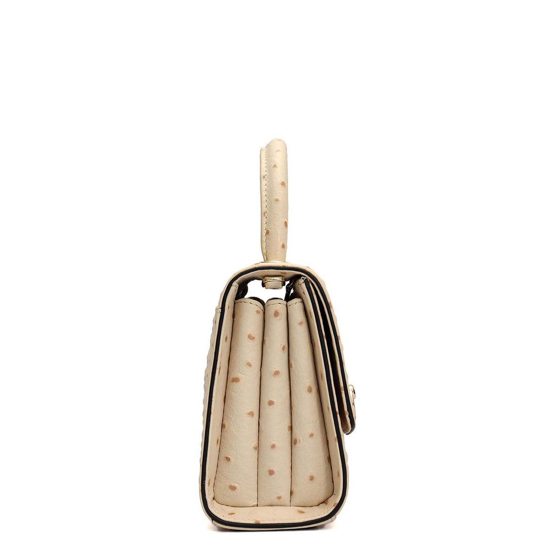 Small Ostrich Leather Satchel - Vanilla
