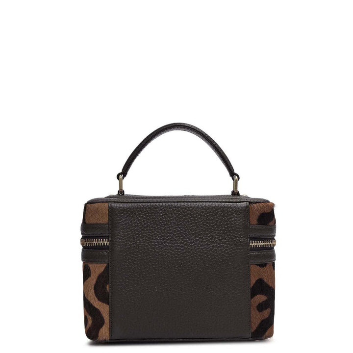 Small Fur Wax Leather Satchel - Beige & Brown