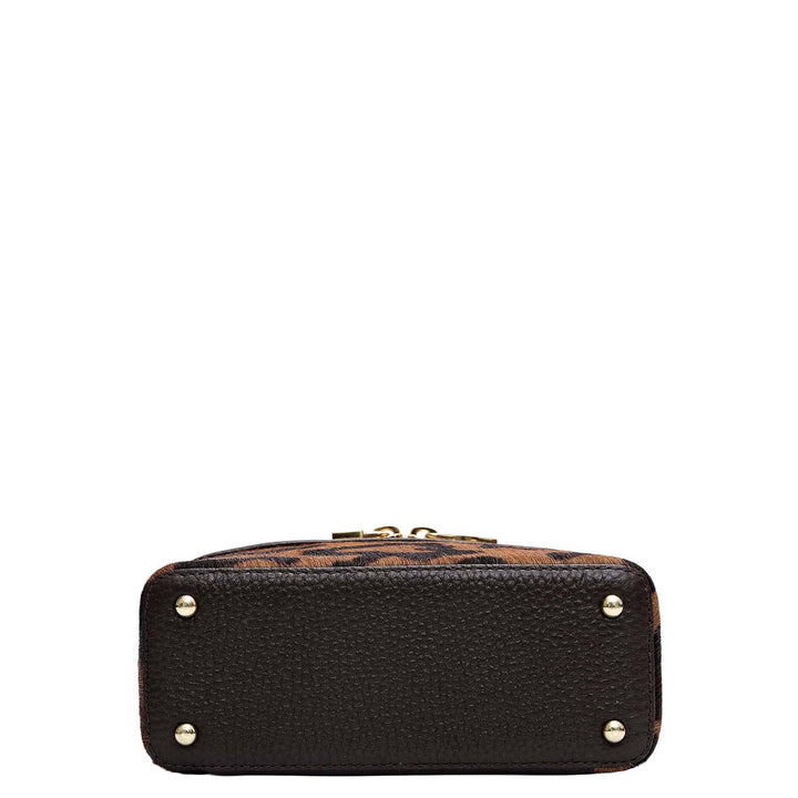 Small Fur Wax Leather Satchel - Beige & Brown