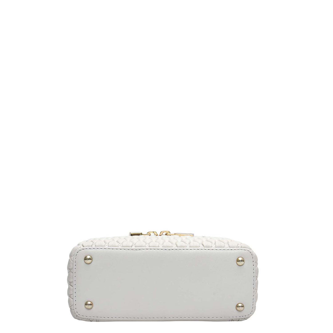 Small Quilting Plain Leather Satchel - Beige