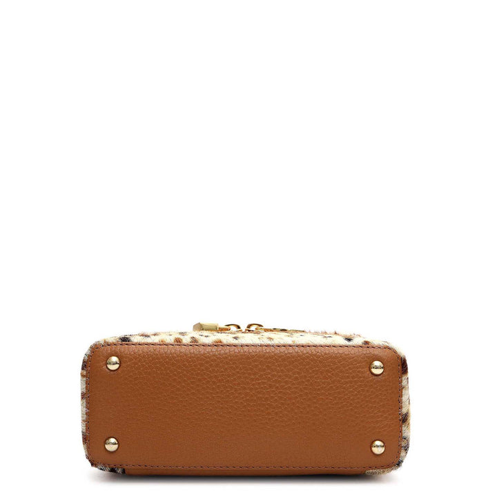 Small Fur Wax Leather Satchel - Off White & Cognac
