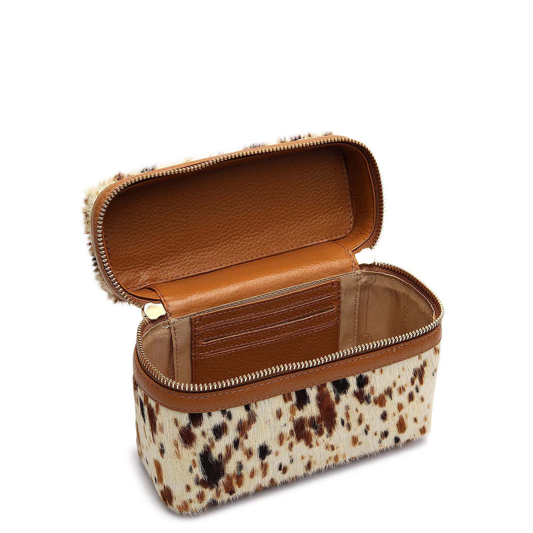 Small Fur Wax Leather Satchel - Off White & Cognac