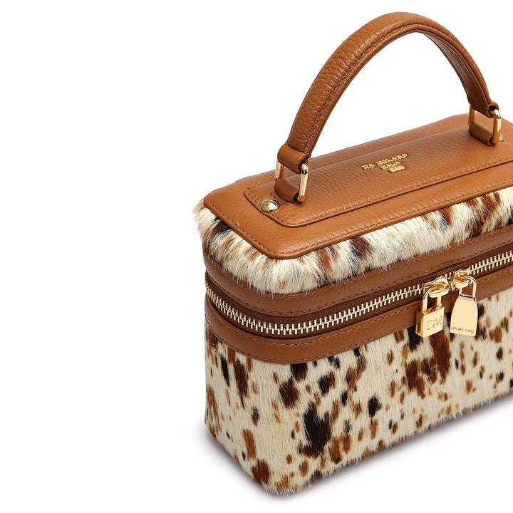 Small Fur Wax Leather Satchel - Off White & Cognac