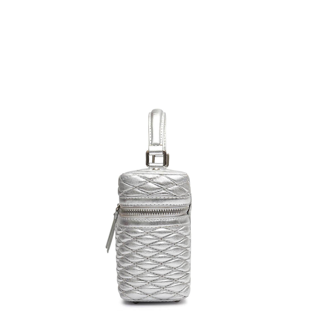 Small Quilting Plain Leather Satchel - Silver