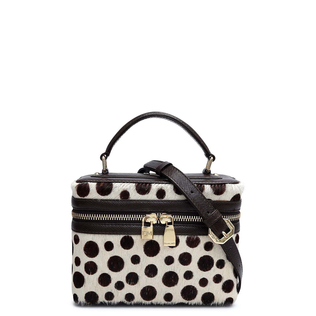 Small Fur Franzy Leather Satchel - White & Brown
