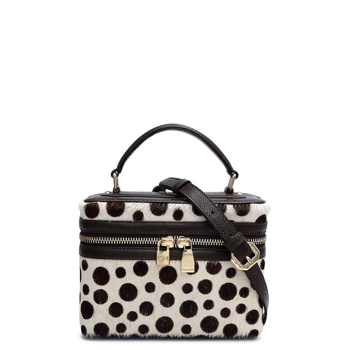 Small Fur Franzy Leather Satchel - White & Brown