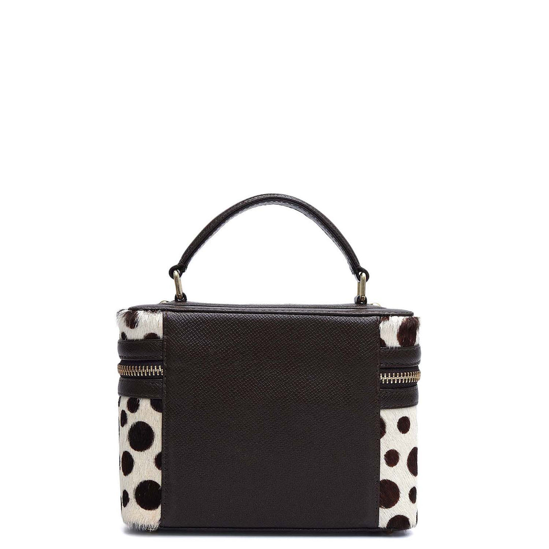 Small Fur Franzy Leather Satchel - White & Brown